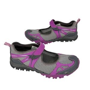Merrell Mary Jane Shoe Womens Size 9 Gray Purple Mesh Adjustable Comfort